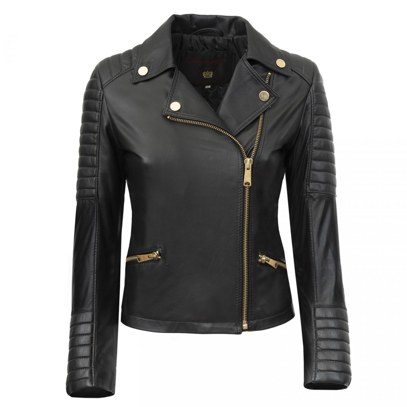 Padded Sleeve Moto Leather Jacket for Women